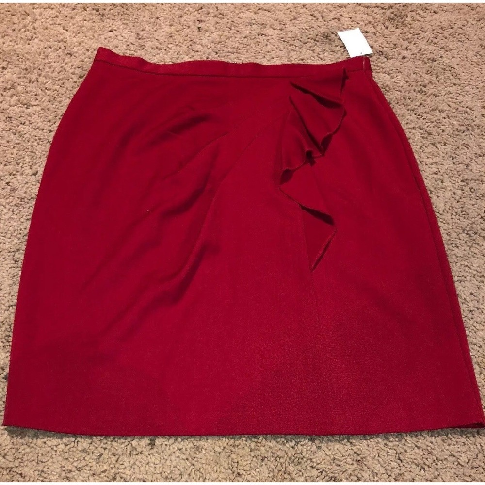 New Women's CATO Knee Length Skirt Red Ruffle Front Zip Sz 14